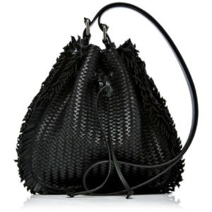 SALE! Michael Kors Collection Black Maldives Woven Leather Bucket Bag